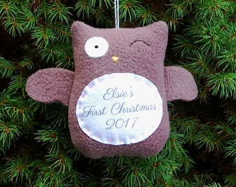 Owl Personalized Christmas Ornament, Baby's First Christmas Personalized Ornament, Custom Ornament - Brown Owl