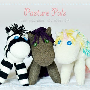 Pasture Pals - Sock Animal Digital Sewing Pattern Bundle, Horse Sock Animal, Unicorn Sock Animal, Zebra Sock Animal