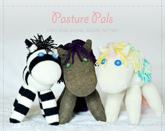 Pasture Pals - Sock Animal Digital Sewing Pattern Bundle, Horse Sock Animal, Unicorn Sock Animal, Zebra Sock Animal