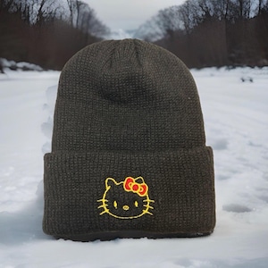Hello Kitty Beanie Embroidered Black Winter Hat
