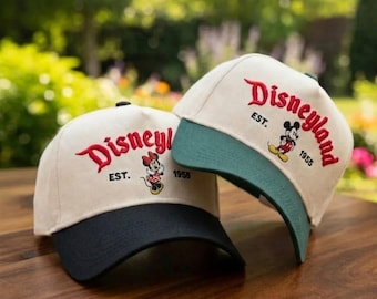 Retro Disneyland Est 1955 Mickey Minnie Mouse Hat, Embroidered Disney Baseball Cap, Retro Park Trip Hat, Family Vacation Outfit