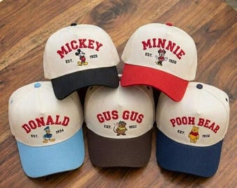Disney Mickey and Friends Baseball Cap, Vintage Embroidered Mickey Minnie Donald Goofy Pluto Hat, Cute Disney Park Outfit Gift