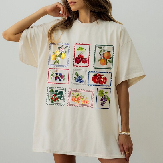 Summer Fruit Stamp PNG, Vintage Postage Stamp Design, Aesthetic Cottagecore Gardening Clipart, Trendy Farmer’s Market Shirt Digital Download