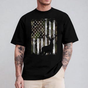 Deer Flag PNG Camouflage American Flag With Buck Silhouette, Hunting Patriotic Sublimation Design, Rustic Camo USA Graphic For Men Gifts