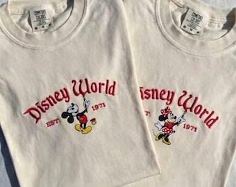 Embroidered Comfort Colors Disney World Shirt, Mickey Minnie Art Tee, Retro Disney 1971 Park Trip Outfit Shirt