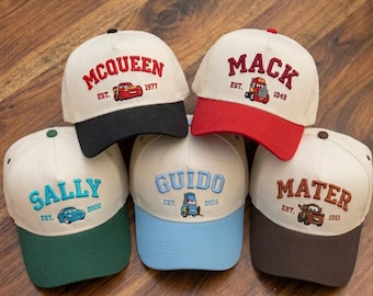 Embroidered Cars McQueen and Friends Hat, Cartoon Movie Character Cap, Disney Family Trip Hat, Gift for Friends