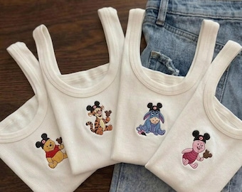 Geborduurde Winnie de Poeh-tanktop, Pooh Tigger Iejoor Knorretje aquarel tanktop, bijpassende outfit T-shirt Disney Group