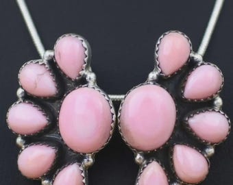 Pendientes de botón con ópalo rosa en forma de racimo, estilo suroeste, de plata de ley 925.