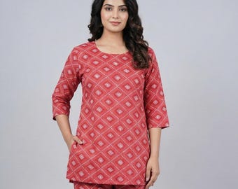 Conjunto de pantalón kurti de rayón estampado, conjunto étnico indio