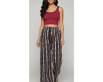 Striped Palazzo Pants Women | Boho Festival Pants | Wide Leg Rayon Trousers