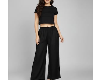 Pantalones Palazzo de Rayón Negro - Pantalones Anchos Boho