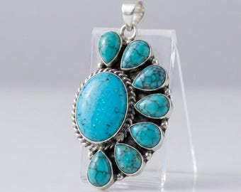 Colgante de racimo de turquesa – Collar de turquesa de plata de ley, joyería del suroeste, colgante llamativo estilo bohemio, regalo para ella.