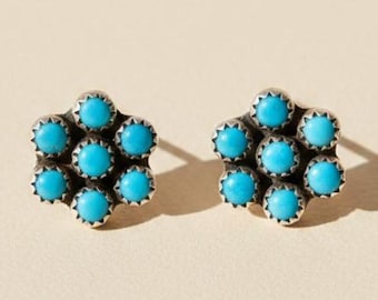 Pendientes de turquesa auténtica - Pendientes de plata de ley 925 - Pendientes de medio racimo - Pendientes de turquesa con forma de pera y ovalada - Pendientes de turquesa con personalidad