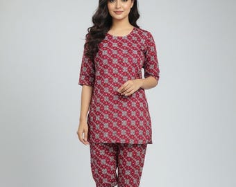 Conjunto de pantalón kurti de rayón estampado, conjunto indio a juego