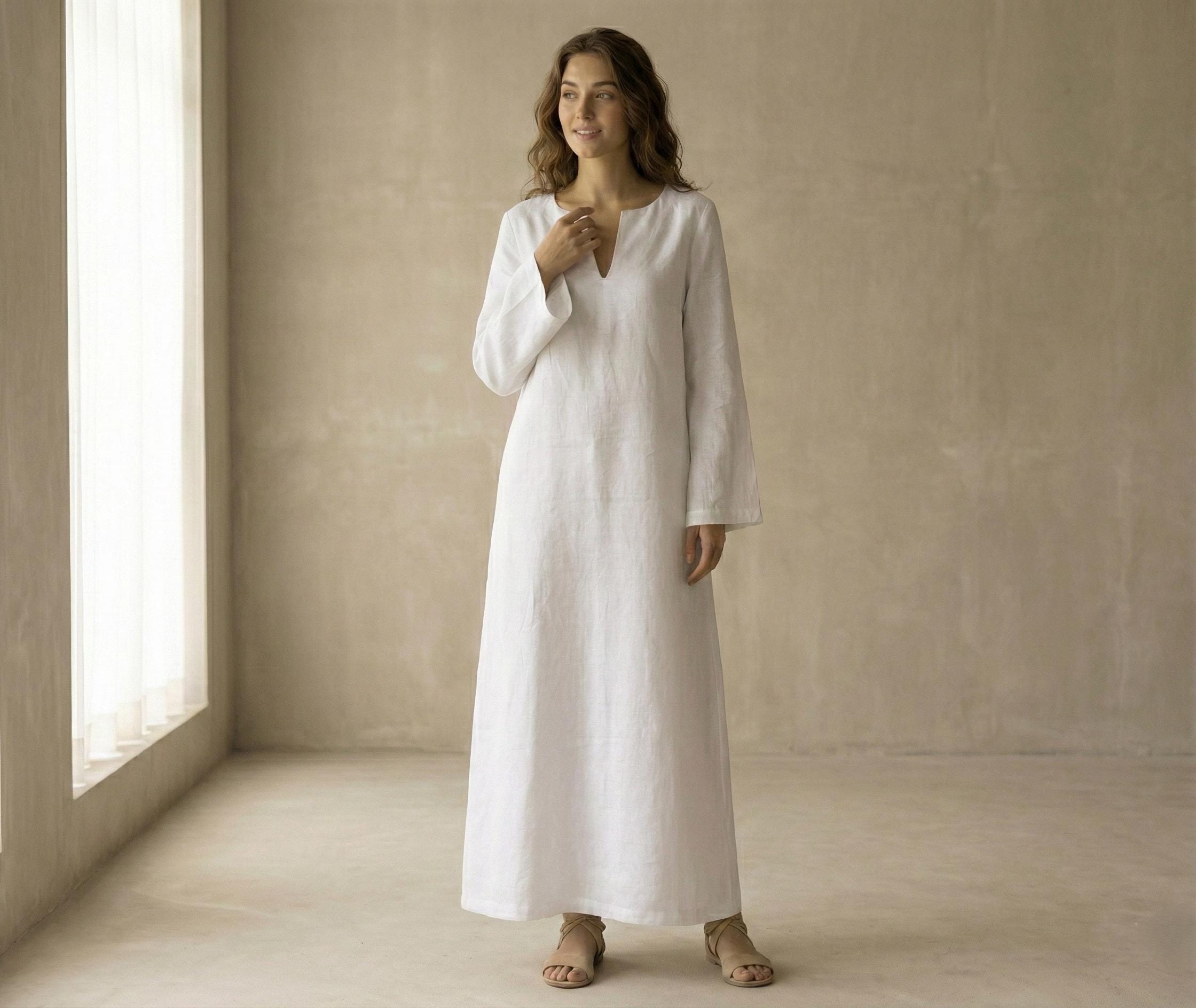knee length dresses for ladies Cotton Linen A-Line Mini Dress Women Skew Button Vintage Casual Loose main image 1
