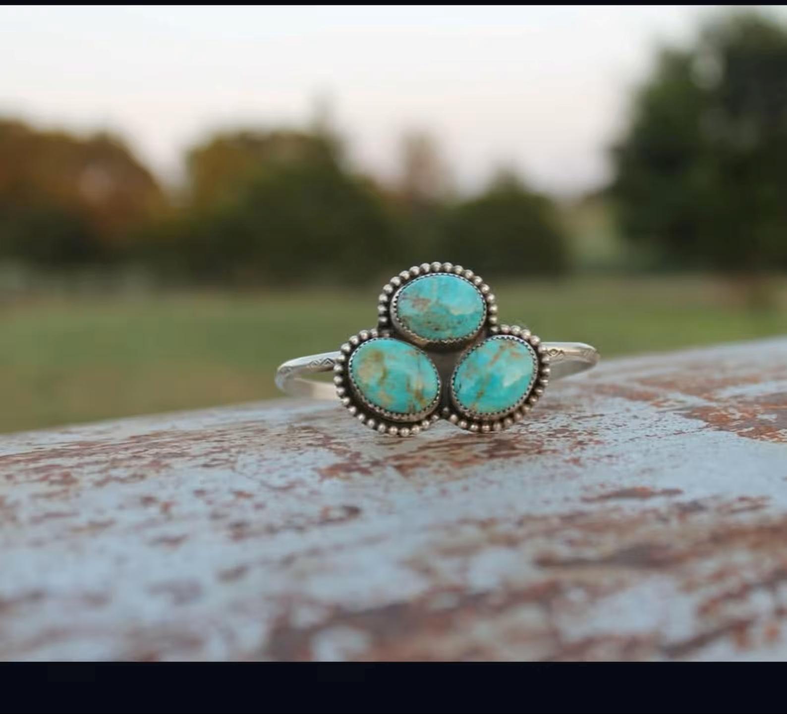 Natural Kingman Turquoise 3 Stone Ring: Handmade 925 Sterling Silver ...