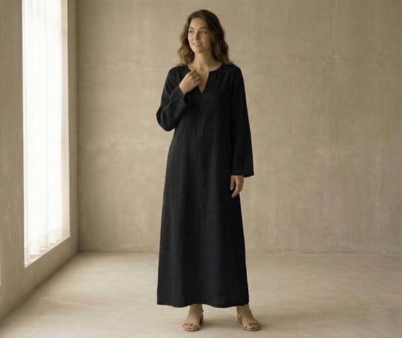 black cotton maxi dress Long Sleeve | Full Coverage available in all sizes The Handloom Sage Maxi Dress