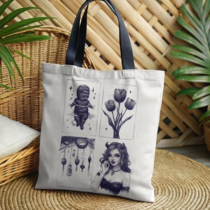 Mystical Art Tote Bag, Tarot-Inspired Bag, Witchy Aesthetic Tote, Perfect for Festivals, Gifts for Spiritual Seekers, Halloween Tote