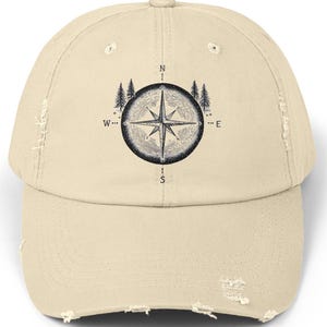 Distressed Compass Print Hat: Vintage Adventure Baseball Cap