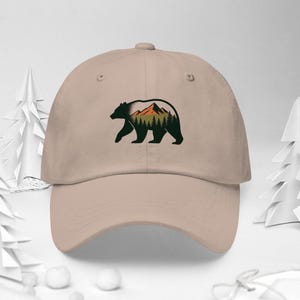 Bear Mountain Forest Dad Hat – Printed Wilderness Landscape Hat – Outdoorsy Hiking Cap for Nature Lovers, Hiking Gift, Camping Lover