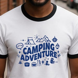 Retro Camping Adventure Ringer T-Shirt: Outdoor Enthusiast Graphic Tee