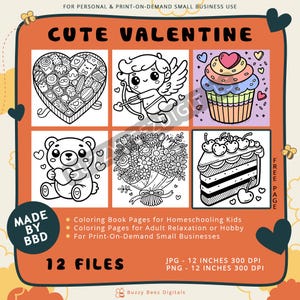 Valentine Coloring, Heart Coloring Book for Kids, Coloring Page San Valentin, Preschool Valentine Ideas, Calming Coloring For Adults, Bundle