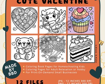 Valentine Coloring Book: Heart Designs for Kids & Adults (Digital Download)