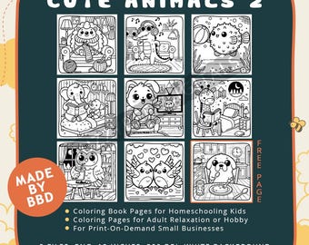 Cute Animals Coloring Pages for Kids, Homeschool (Digital Download)