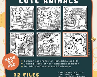 Süße Tiere Malbuch für Kinder, Lehrer zum Ausdrucken (digitaler Download)