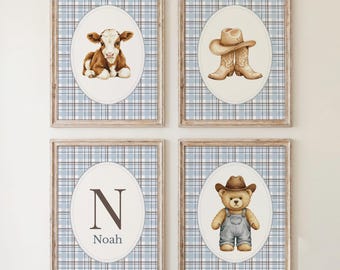 Personalized Cowboy Nursery Wall Art Set, Western Baby Boy Name Prints, Farm Country Nursery Decor, Cowboy Nursery Printable