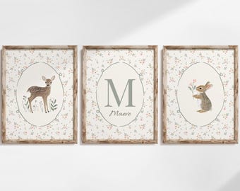 Woodland Nursery Prints, Personalised Vintage, Wall Art, Cottagecore Decor (Digital Download )