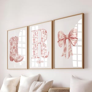 Blush Pink Chinoiserie Wall Art – Personalized Name Prints – Coquette Bow & Boot – Digital Download