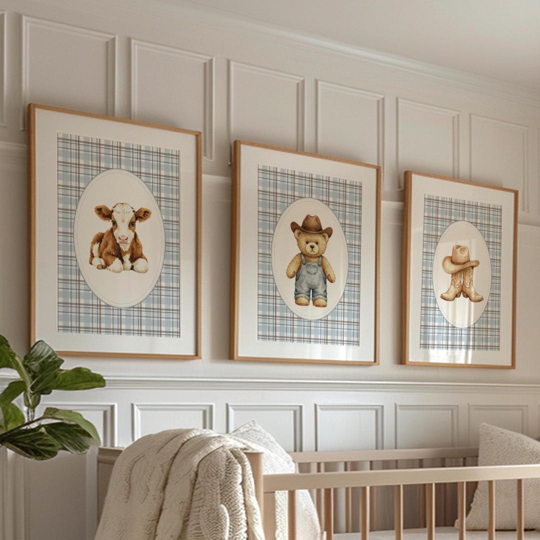 Cowboy Nursery Wall Art Set of 3, Western Baby Boy Nursery Prints, Farm ...