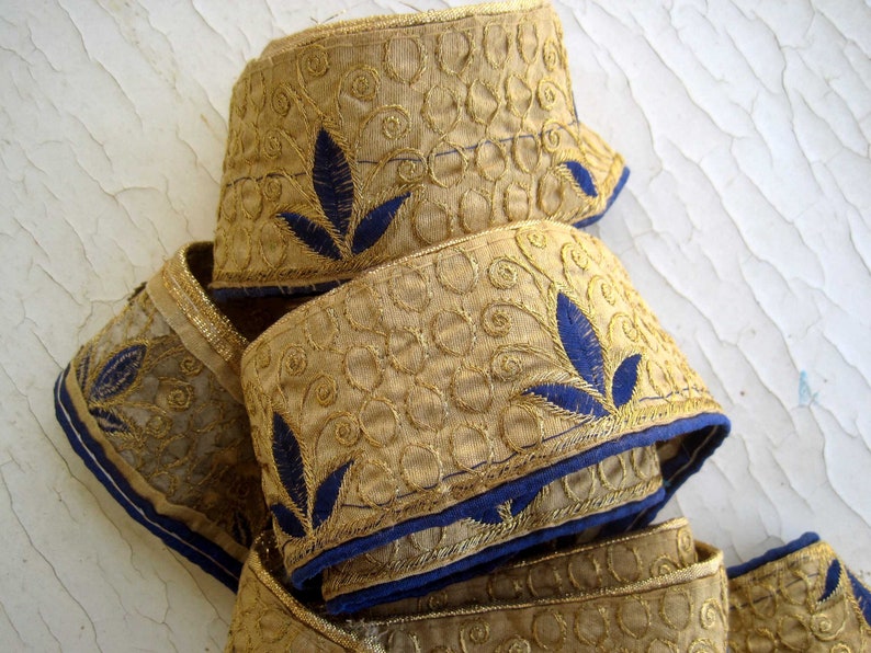Indian festive golden Sari Border with floral Motifs in a Set of 3