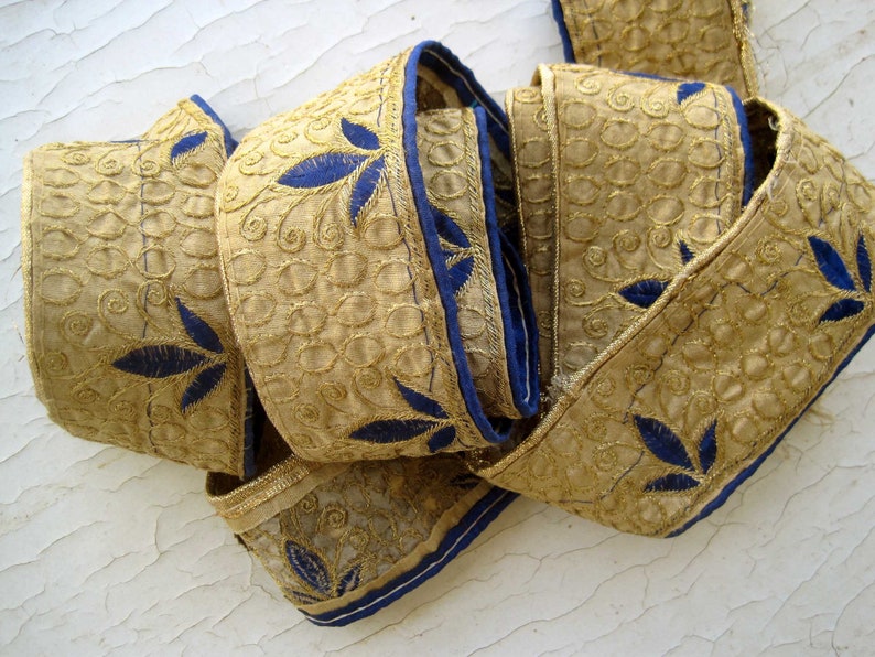 Indian festive golden Sari Border with floral Motifs in a Set of 3