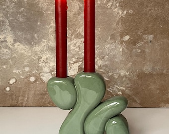 Abstract Pottery Candle Holder: Sculptural Two-Candle Candlestick