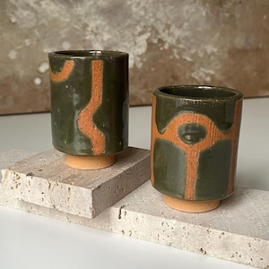 Wabisabi Ceramic Teacup Set: Malachite Green Pottery Mugs