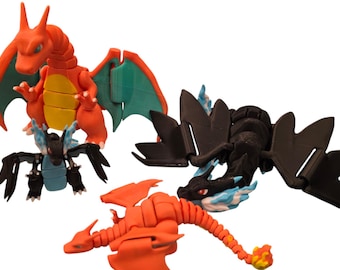 Glurak und Mega Charizard X Gelenkfigur.