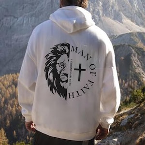 Man Of Faith Back Hoodie & Sweatshirt, Aesthetic Christian Hoodie, Men&#39;s Religious Sweatshirt, Bible Verse Hoodie, Christian Gifts For Him
