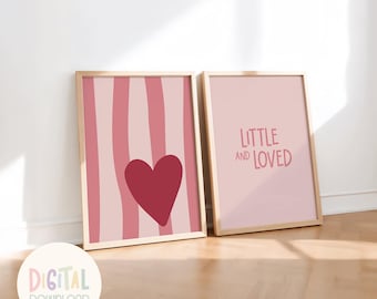 Blush Pink Nursery Art | 'Little and Loved' Heart Print Duo | Baby Girl Wall Decor | Digital Download