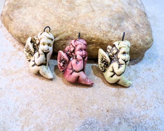 baby angel, romantic shabby pendant, ceramic, wedding, communion, baptism, birth, beige, mixed