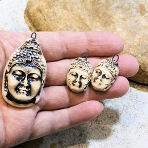 Buddha zenitude ceramic pendant, hippie boho zen travel, artisanal ceramics, costume jewelry supplies, beige, terracotta image 3