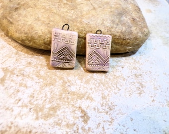 rectangular charms for earrings, supplies for creating handmade ceramic jewelry, boho geometries, pink lilac