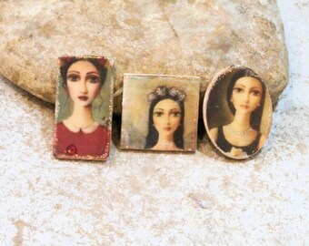 cabochon en bois, douceur portrait rétro chouette, baroque romantique, fournitures pour bijou ou scrapbooking, pour collage tissage perles