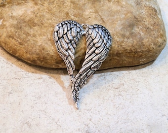 silver metal pendant, large angel wing - empty workshop