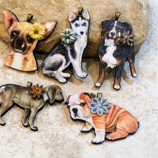 pendentif chien coquet, fournitures bijoux bois, chihuahua, dogue, husky, fait main, pendentif pour création bijou