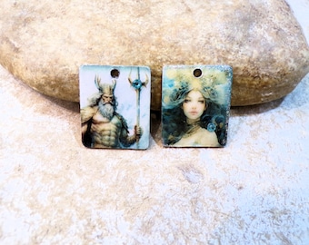 Poseidon or mermaid, 1 stainless steel medal plate, handmade supply, men&#39;s and women&#39;s pendant, marine theme or other ON ORDER
