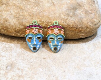 African masks, MADE TO ORDER, 2 charms for loop mounting, hand-painted patina, craft supplies, various colors