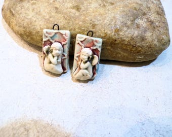 cherubs, cupid, love, 2 charms for creating earrings or necklaces, ceramic supplies, coral blue