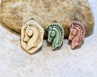 horse pendant, piece for jewelry creation, artisanal ceramic supply, magical romantic pendant, boho chic, color of your choice